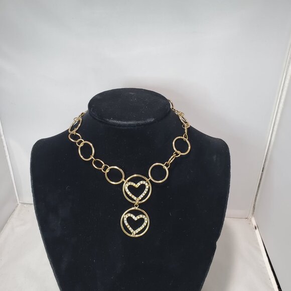 Bijou Gold Link Necklace with Rhinestones - Picture 2 of 7